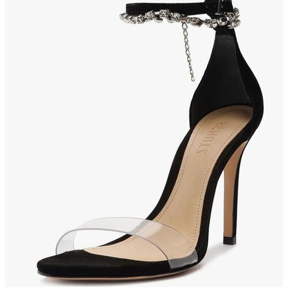 Schutz Lah Ankle Jewel Strap Heels 8.5 Black NWOT Suede Sandals Glam Cocktail - Picture 1 of 9